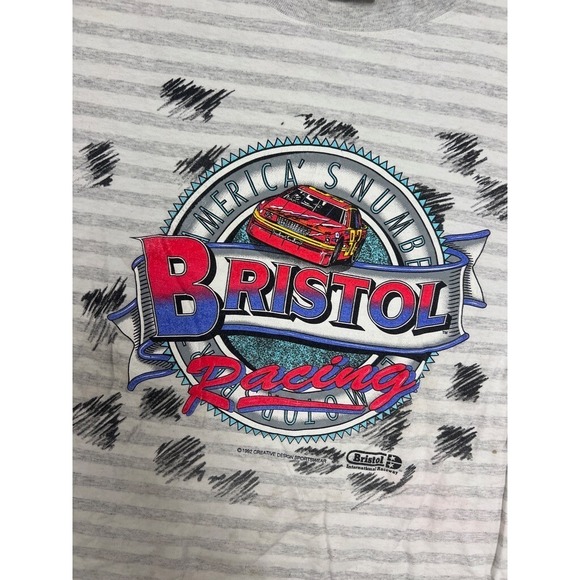 Vintage Nascar Racing Shirt Mens Large Gray 1990s Cars Bristol - Picture 3 of 10